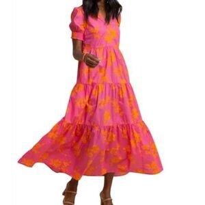 New with Tag Southern Tide Nadine Tiered Cotton  Maxi Dress/Camelia Rose Pink